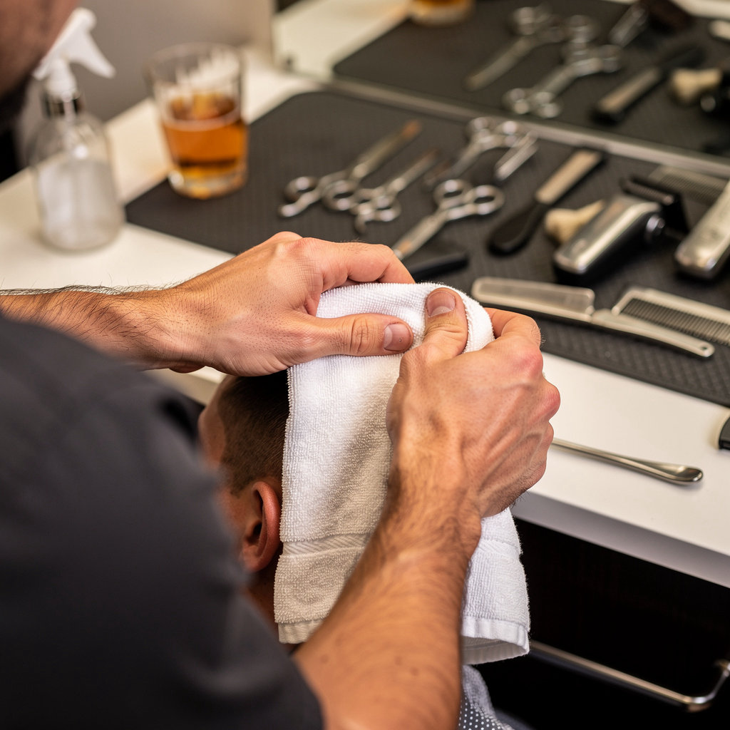 Alpha Cuts Mackay barber shop interior with professional hot towel service and traditional barbering setup